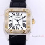 Iced Out Cartier Santos Watch Two Tone Case Automatic Movement